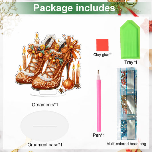 2D Flat Xmas High Heels DIY Acrylic Desktop Diamond Art Kits for Adults Beginner Christmas