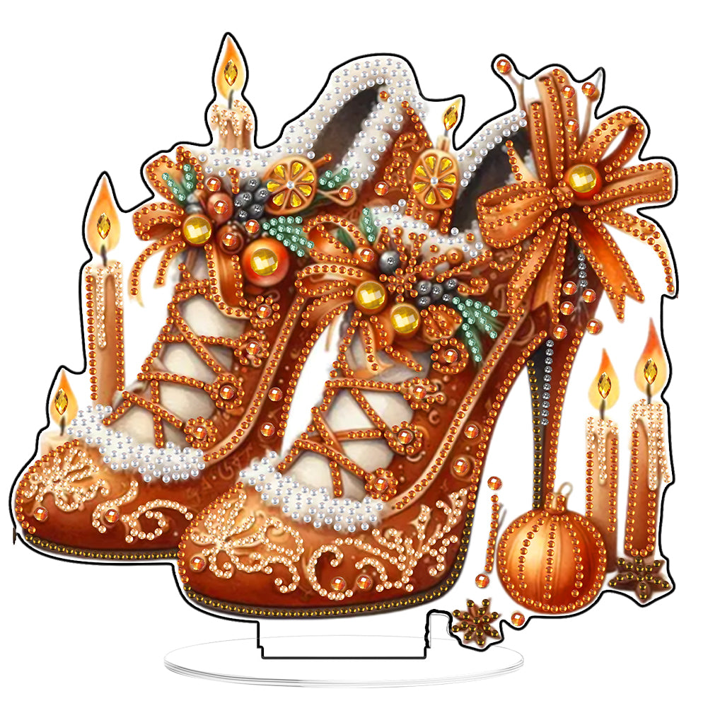 2D Flat Xmas High Heels DIY Acrylic Desktop Diamond Art Kits for Adults Beginner Christmas