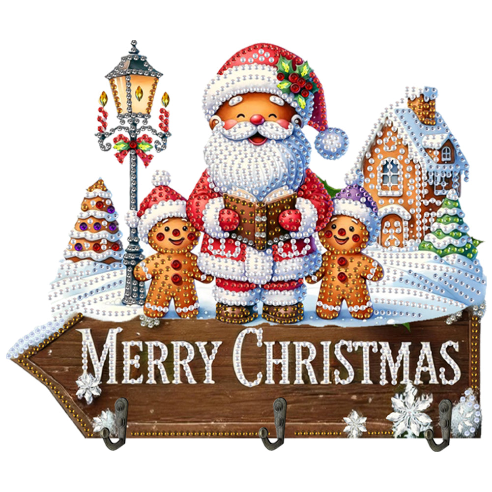 Welcome Home Santa Claus Patterns Wood DIY Diamond Painting Art Hanging Hook Christmas