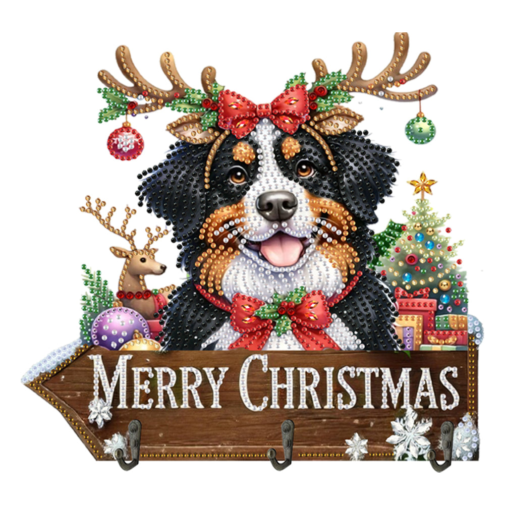 Welcome Home Christmas Dog Patterns Wood DIY Diamond Painting Art Hanging Hook