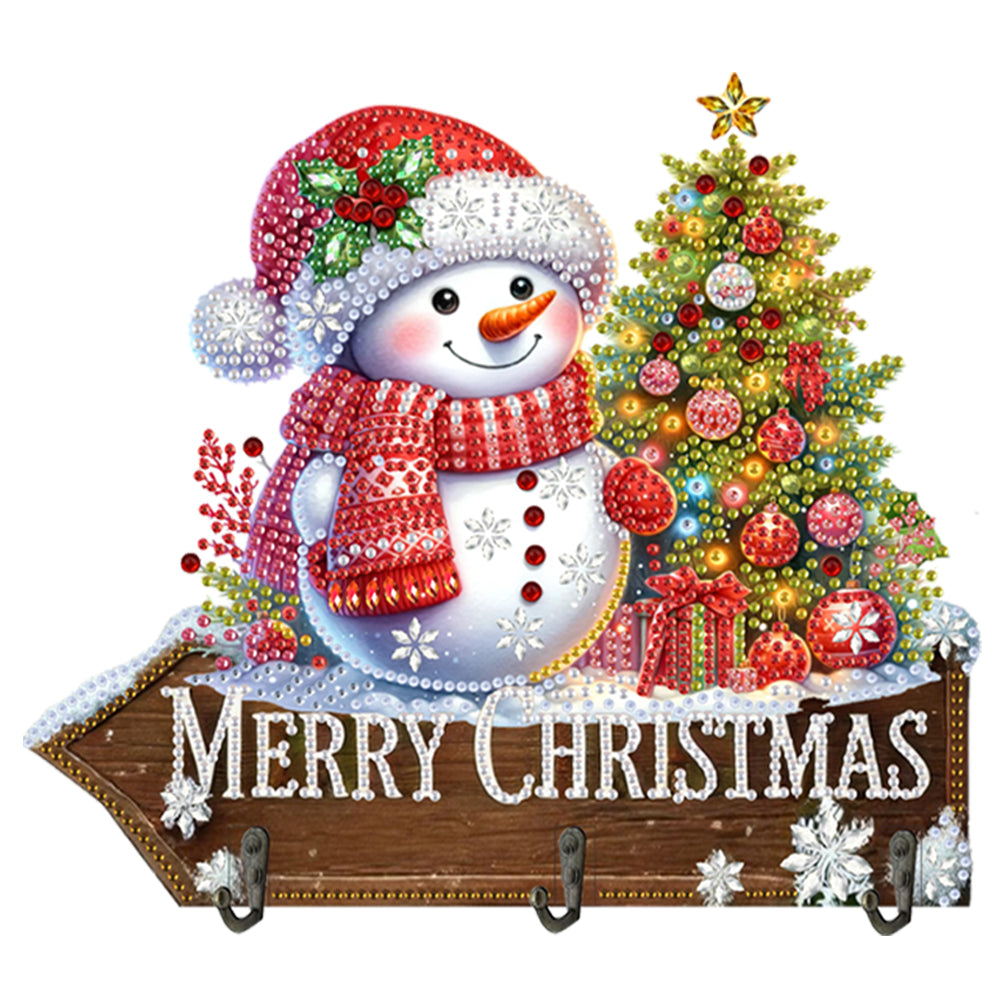 Welcome Home Christmas Snowman Patterns Wood DIY Diamond Painting Hanging Hook