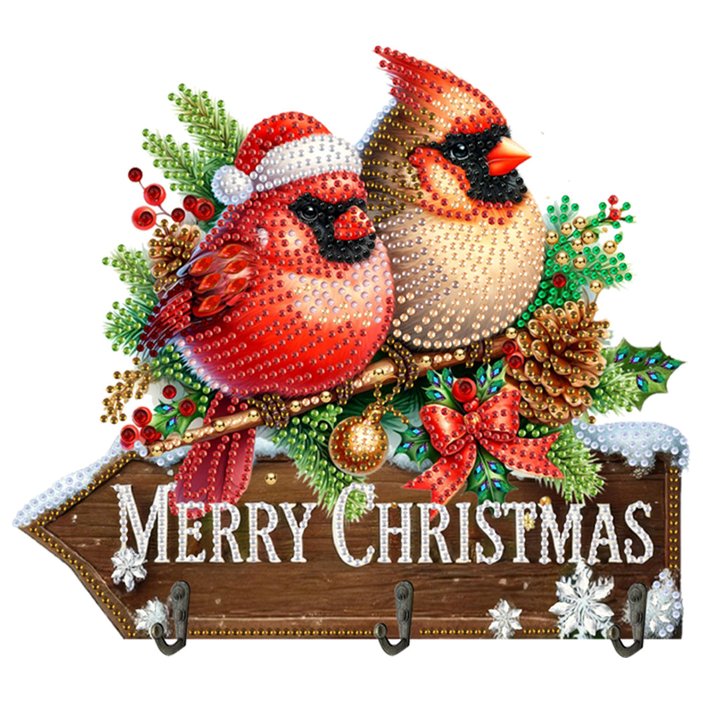 Welcome Home Christmas Cardinal Patterns Wood DIY Diamond Painting Hanging Hook