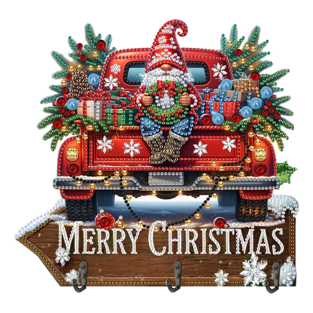Welcome Home Christmas Gnome Patterns Wood DIY Diamond Painting Hanging Hook