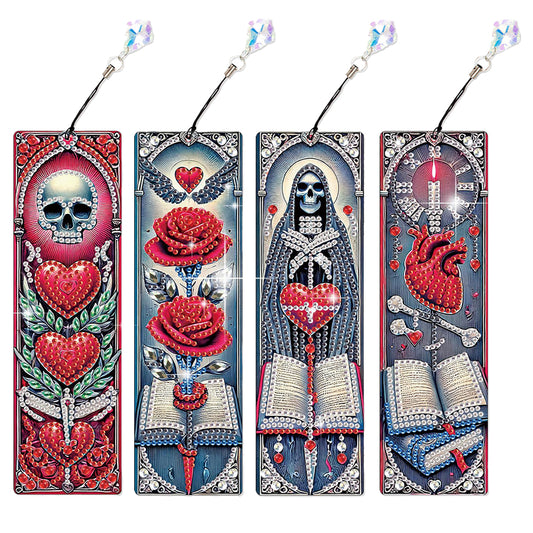 4Pcs Skull Rose Themed DIY Diamond Painting Bookmark for Reading Enthusiasts