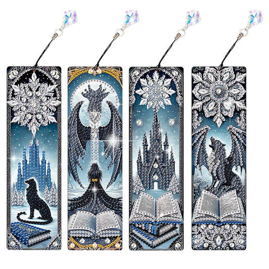 4Pcs Dark Magic Themed DIY Diamond Painting Bookmark for Reading Enthusiasts
