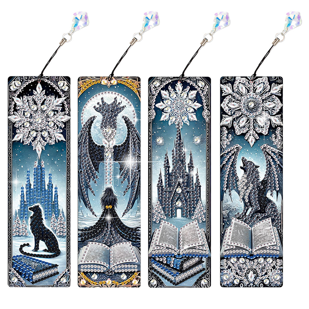 4Pcs Dark Magic Themed DIY Diamond Painting Bookmark for Reading Enthusiasts