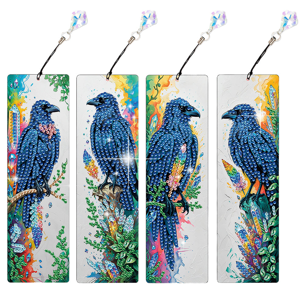4Pcs Dark Crow Themed DIY Diamond Painting Bookmark for Reading Enthusiasts