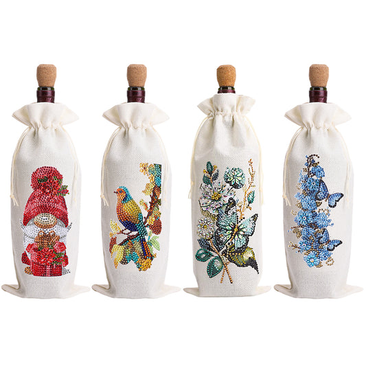 4pcs DIY Diamond Painting Wine Bag Rhinestones Liquor Bottle Cover (Butterfly)