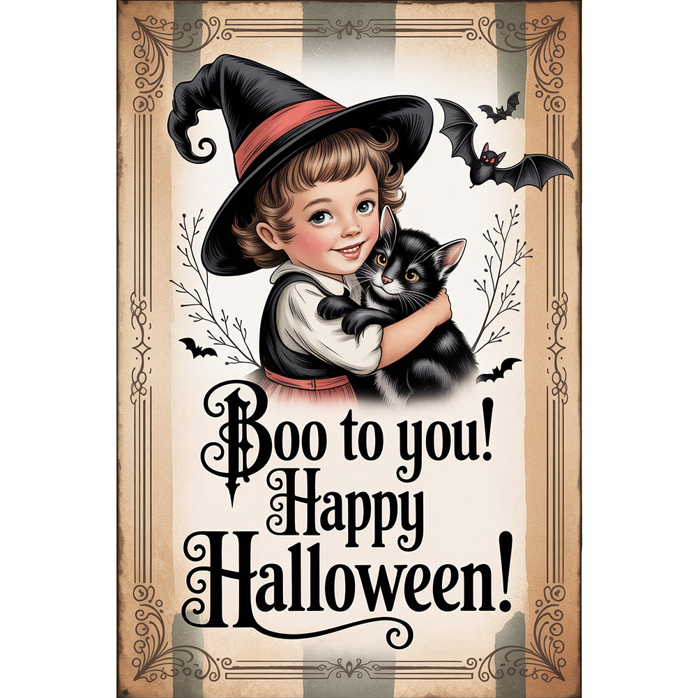 Diamond Painting - Full Round - Halloween Witch And Cat (30*45CM)