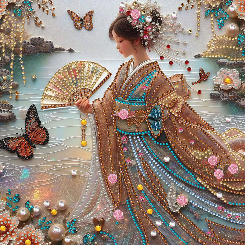Diamond Painting - Partial Special Shaped - Japanese Girl (30*30CM)