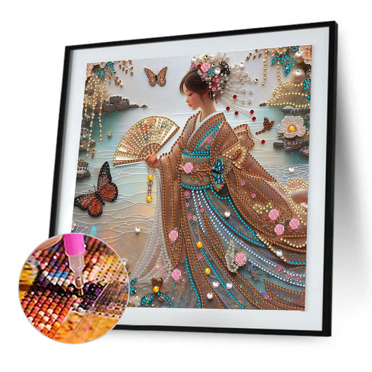 Diamond Painting - Partial Special Shaped - Japanese Girl (30*30CM)