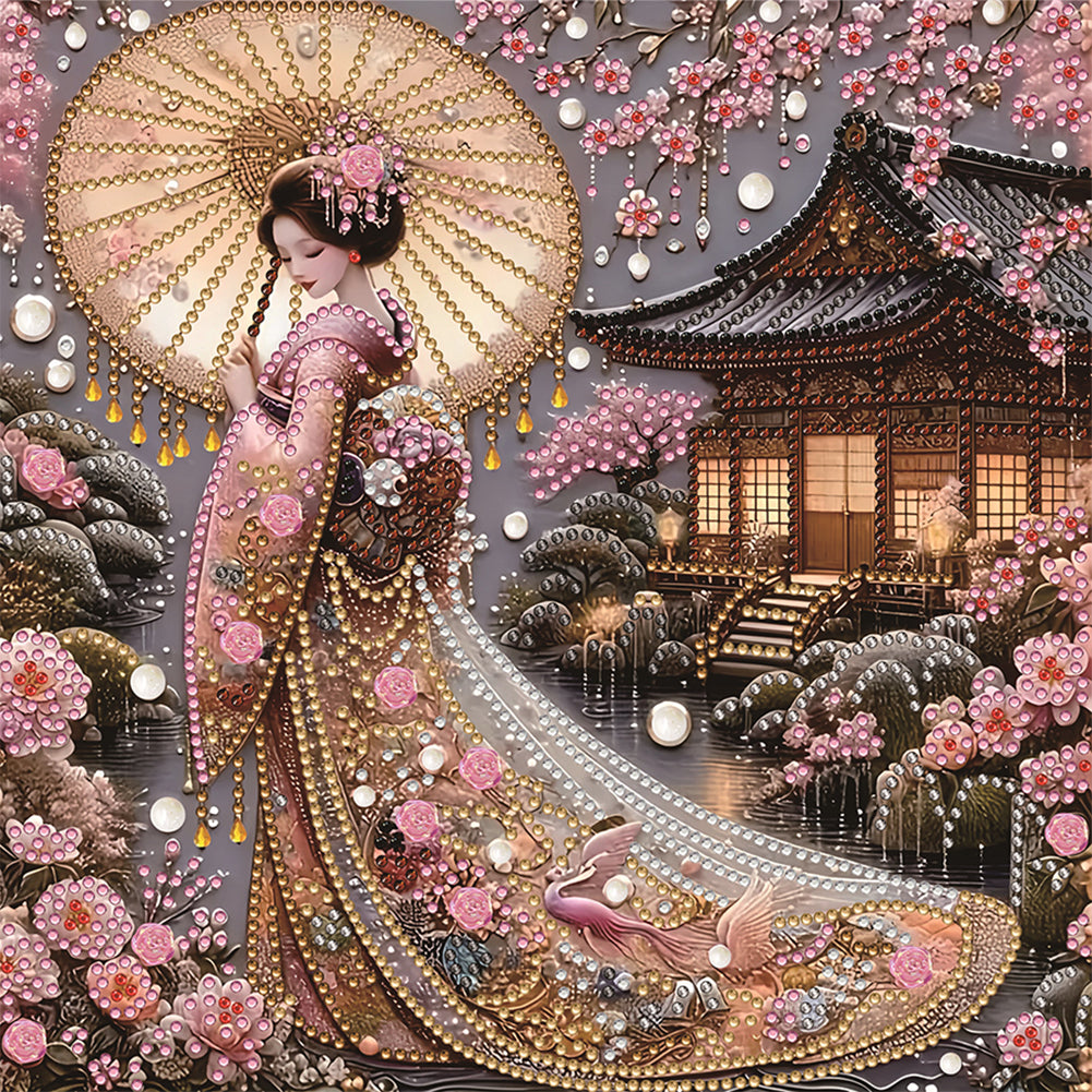 Diamond Painting - Partial Special Shaped - Japanese Girl (30*30CM)