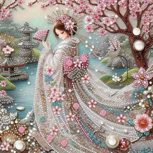 Diamond Painting - Partial Special Shaped - Japanese Girl (30*30CM)