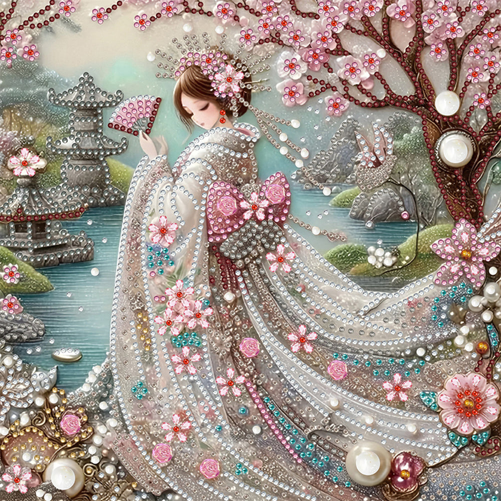 Diamond Painting - Partial Special Shaped - Japanese Girl (30*30CM)