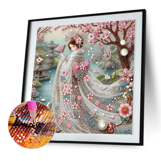 Diamond Painting - Partial Special Shaped - Japanese Girl (30*30CM)
