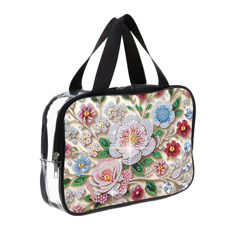 DIY Flowers Diamond Art Rhinestone Makeup Bag Transparent PVC Storage Pack Gift