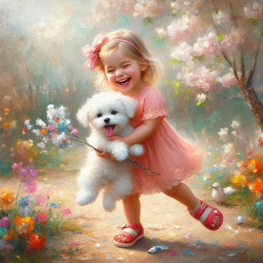 Diamond Painting - Full Round - Dog And Little Girl (40*40CM)