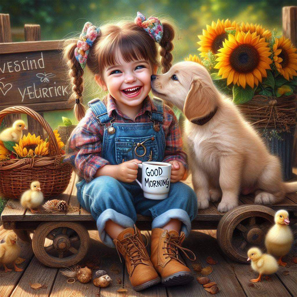 Diamond Painting - Full Round - Dog And Child (40*40CM)
