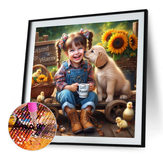 Diamond Painting - Full Round - Dog And Child (40*40CM)