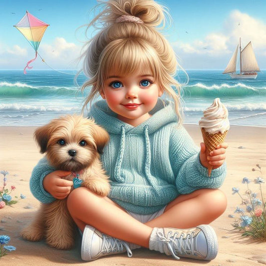Diamond Painting - Full Round - Dog And Child (40*40CM)