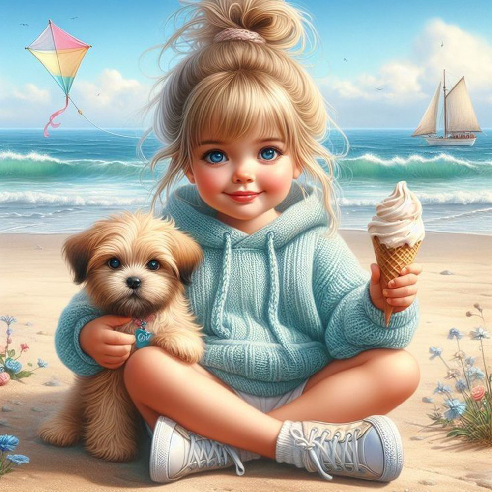 Diamond Painting - Full Round - Dog And Child (40*40CM)