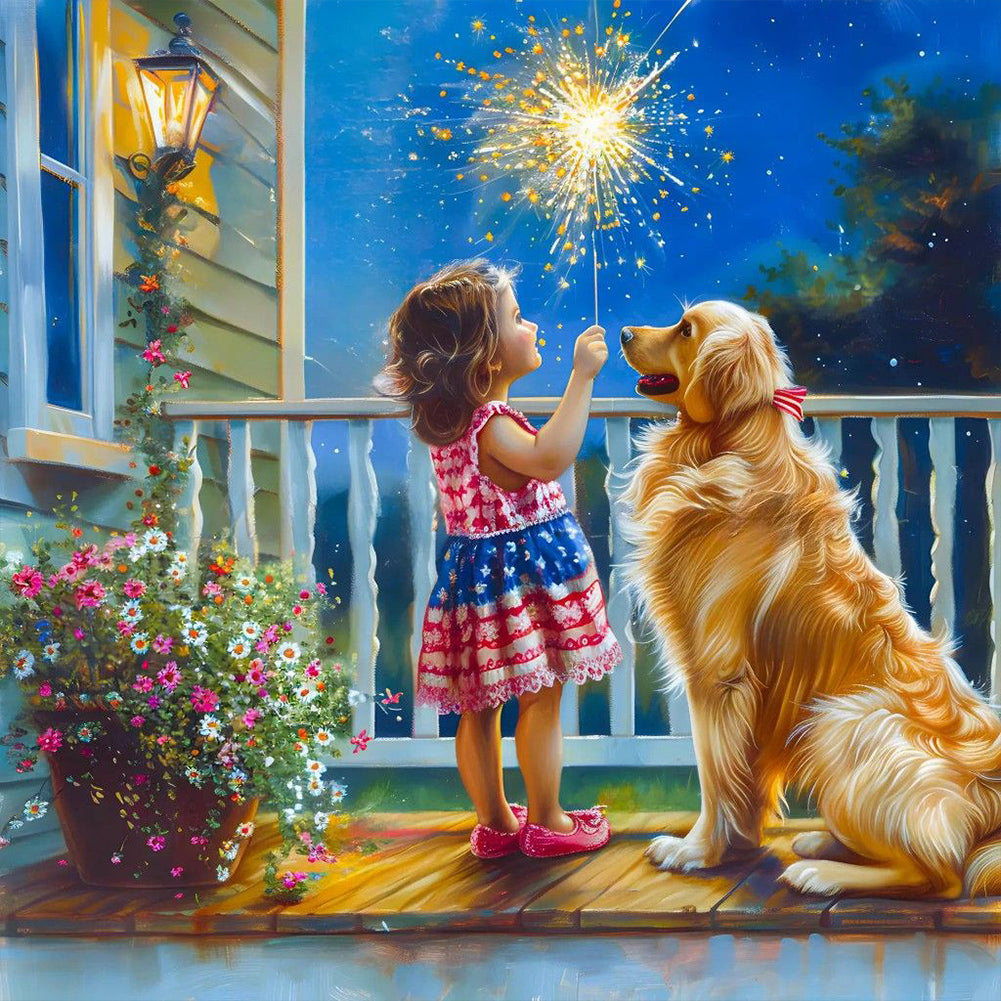 Diamond Painting - Full Round - Dog And Child (40*40CM)