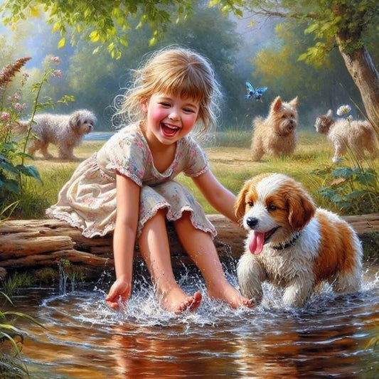 Diamond Painting - Full Round - Dog And Child (40*40CM)