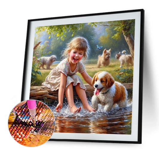 Diamond Painting - Full Round - Dog And Child (40*40CM)