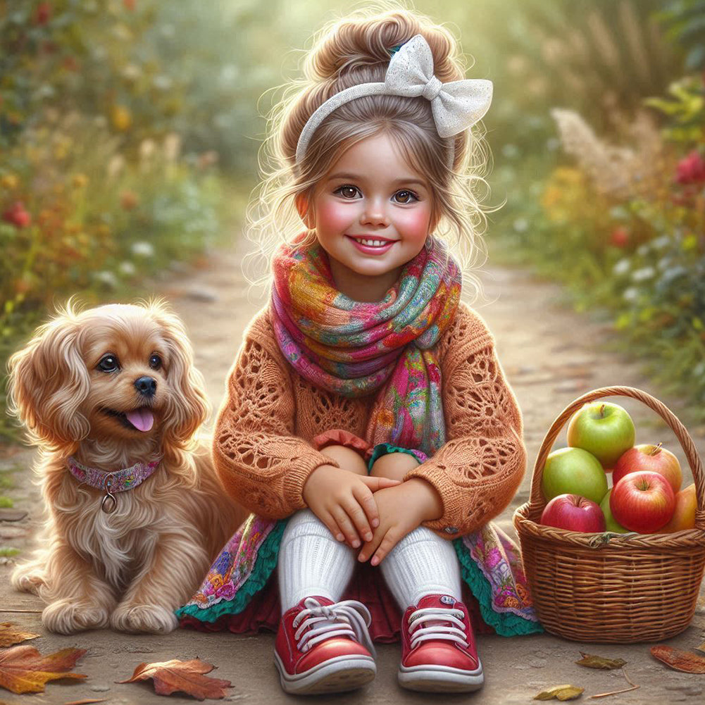 Diamond Painting - Full Round - Dog And Little Girl (40*40CM)