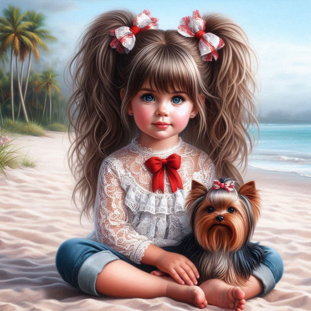 Diamond Painting - Full Round - Dog And Little Girl (40*40CM)