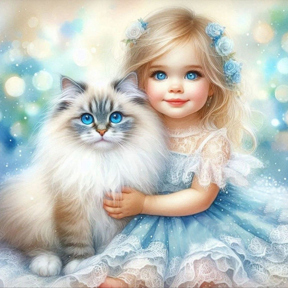 Diamond Painting - Full Round - Cat And Little Girl (40*40CM)