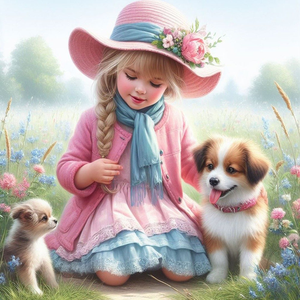 Diamond Painting - Full Round - Dog And Little Girl (40*40CM)