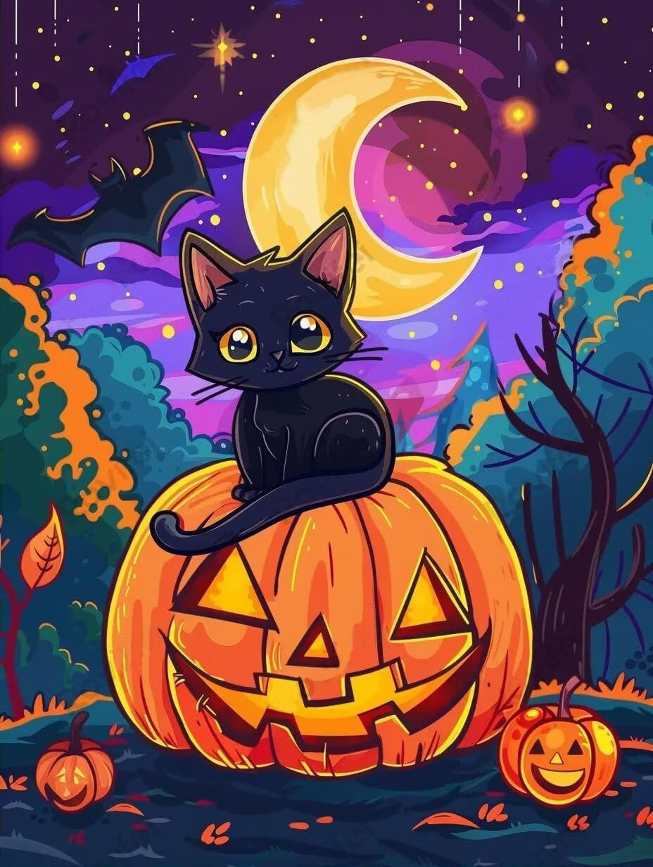 AB Diamond Painting - Full Round - Halloween Pumpkin Cat (40*50CM)