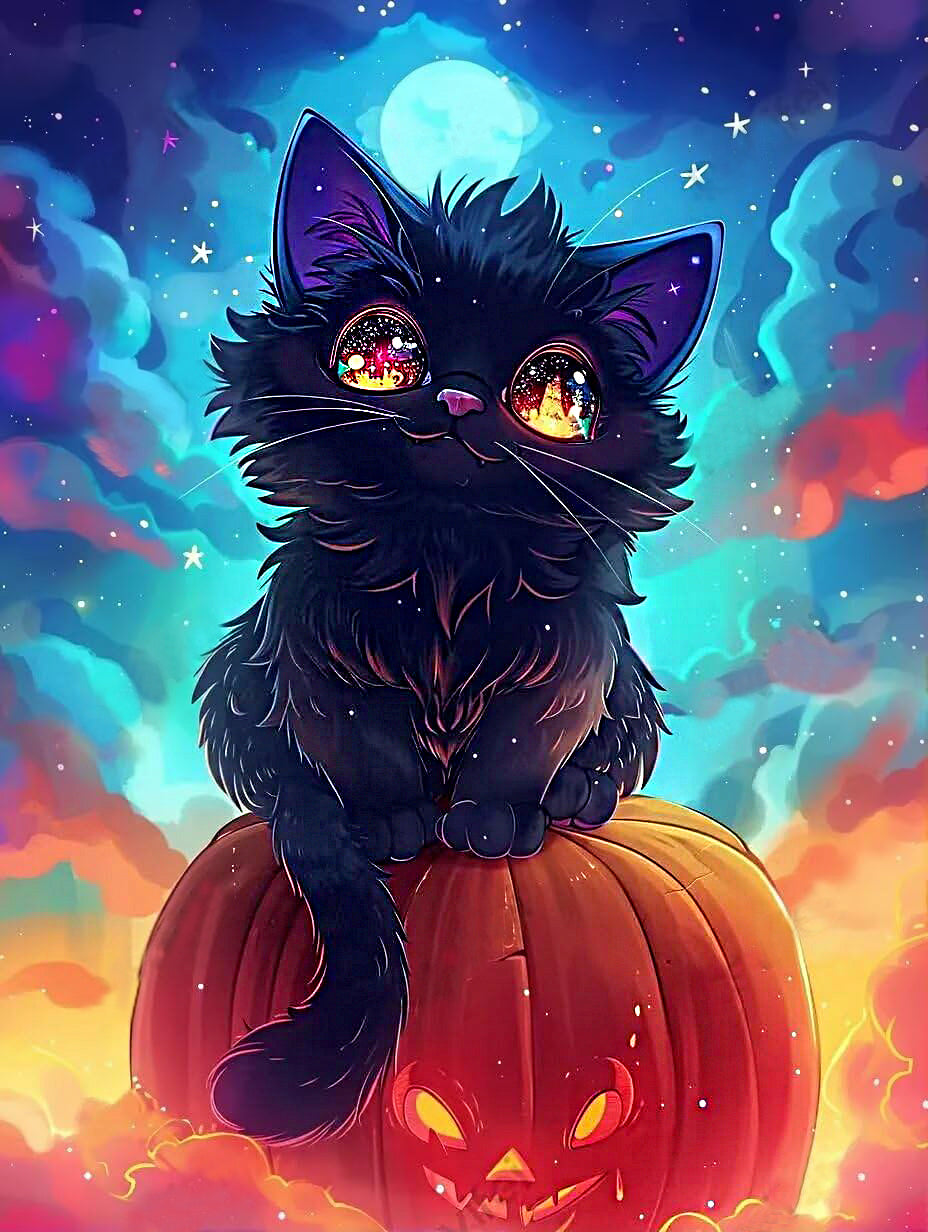 AB Diamond Painting - Full Round - Halloween Pumpkin Cat (40*50CM)