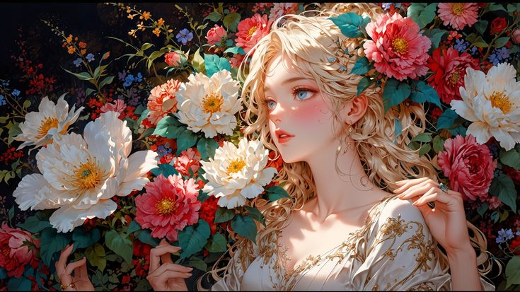 AB Diamond Painting - Full Round - Fantasy flower girl (70*40CM)