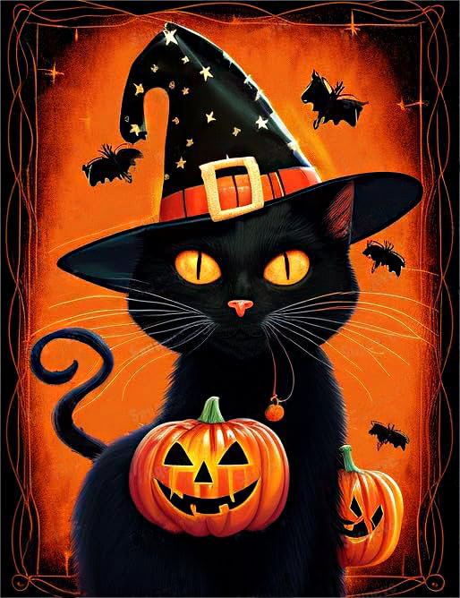 AB Diamond Painting - Full Round - Halloween Pumpkin Cat (40*50CM)