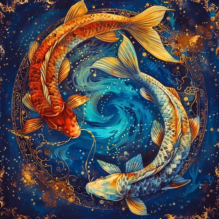 AB Diamond Painting - Full Round - Constellation Pisces Tai Chi Goldfish (40*40CM)