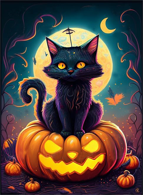 AB Diamond Painting - Full Round - Halloween Pumpkin Cat (40*50CM)