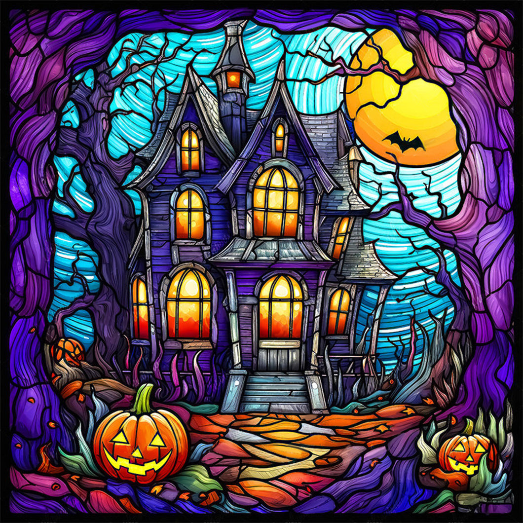 AB Diamond Painting - Full Round - Glass Art - Halloween Castle Landscape (40*40CM)