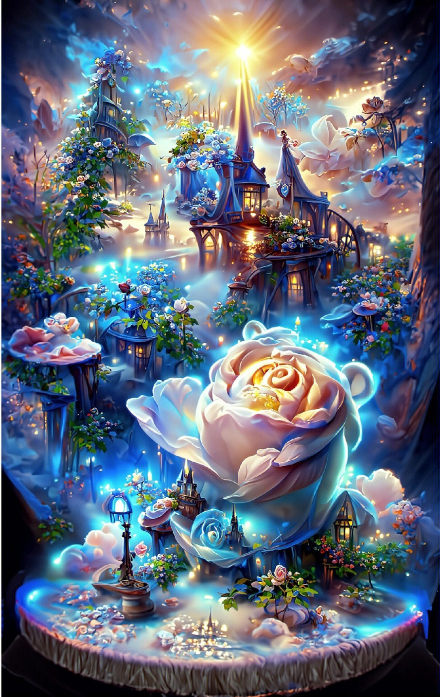 AB Diamond Painting - Full Round - Blue Rose Castle (50*80cm)