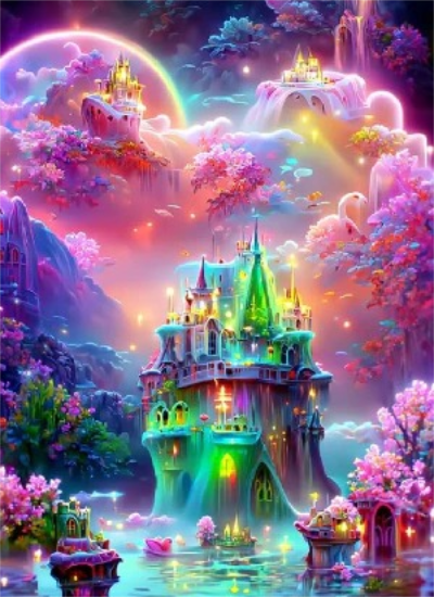 Luxury AB Velvet Resin Diamond Painting Kit -   Colorful fantasy castle (40*55CM)