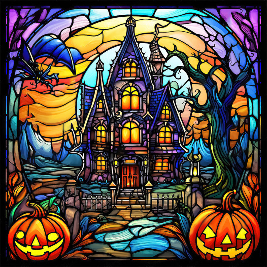 AB Diamond Painting - Full Round - Glass Art - Halloween Castle Landscape (40*40CM)