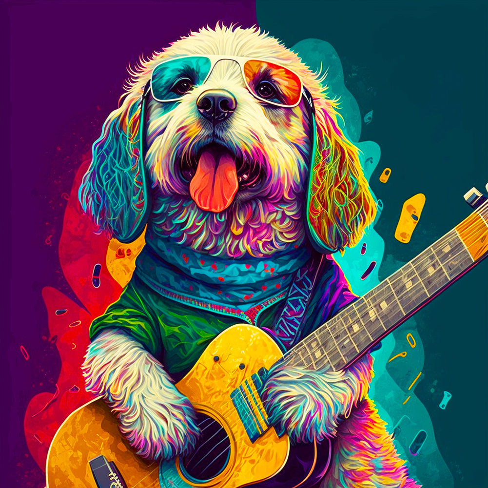 Diamond Painting - Full Round - dog playing guitar (30*30CM)