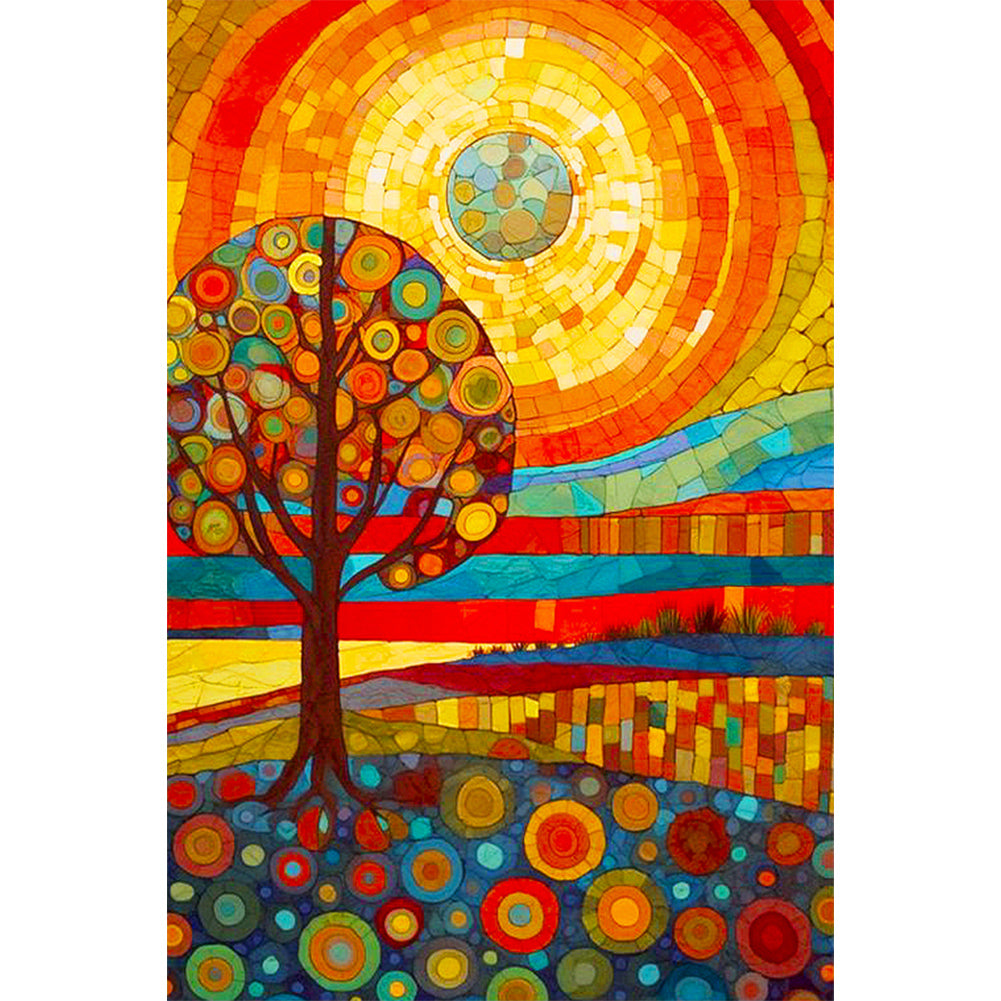 Diamond Painting - Full Round - High saturation glass painting tree and sun (40*60CM)