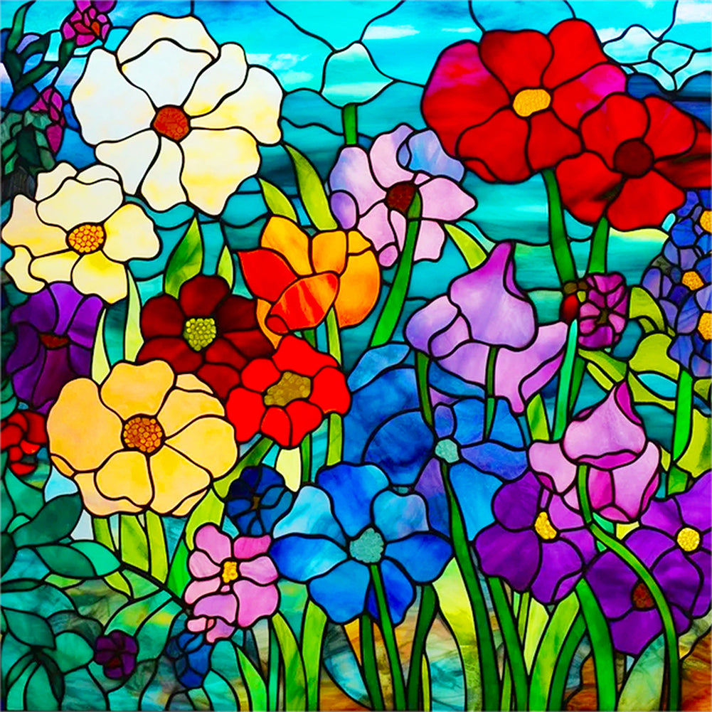 Diamond Painting - Full Round - small flower bushes painted on glass (40*40CM)