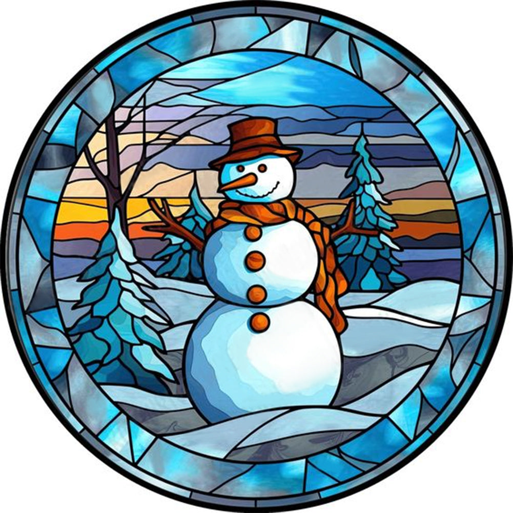Diamond Painting - Full Round - round plate glass art snowman (30*30CM)