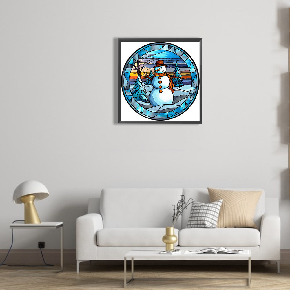Load image into Gallery viewer, Diamond Painting - Full Round - round plate glass art snowman (30*30CM)
