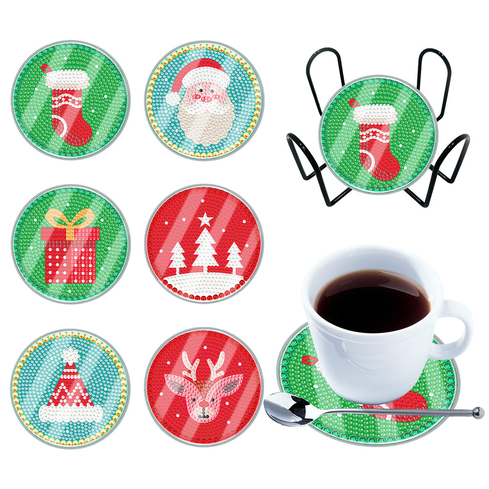6pcs Coaster Set Holiday Christmas DIY for Adults and Beginners Waterproof Coaster (BDZ05)