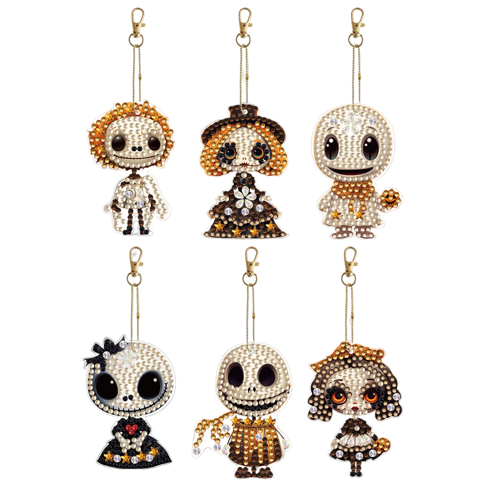 DIY Diamond Art Keychains Cartoon 6pcs (Halloween Scary Doll)