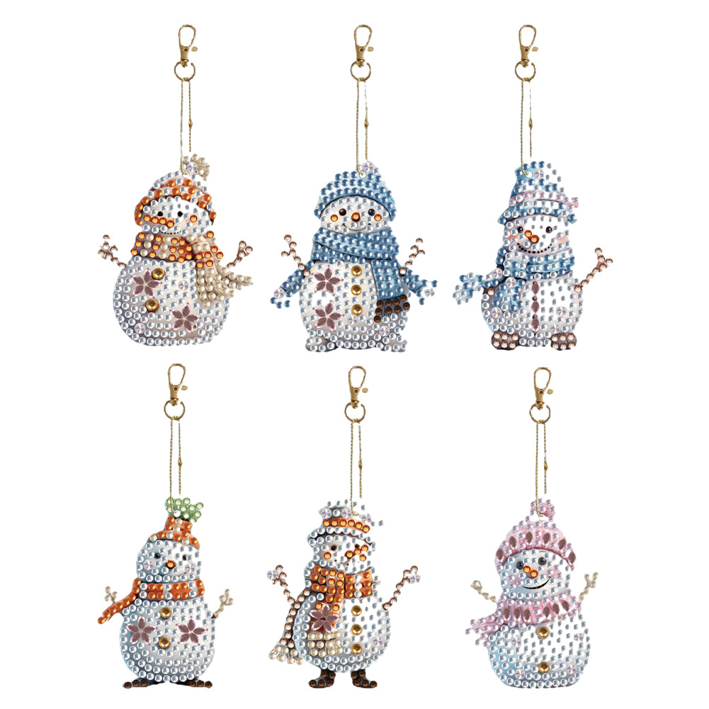 Load image into Gallery viewer, DIY Diamond Art Keychains Cartoon 6pcs (Winter Snowman)